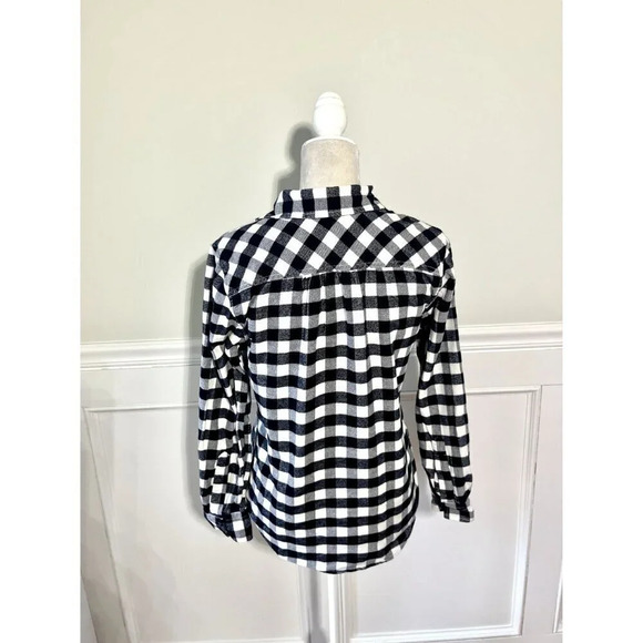 Lands' End Black & White Plaid Flannel Button Down Top 2P - Picture 3 of 4